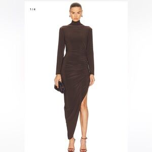 Norma Kamali Long Sleeve Turtleneck Side Drape Gown - Size Small